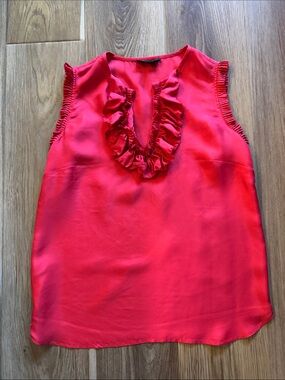 J Crew Silk Sleeveless Ruffle V-Neck Women's Top - Red